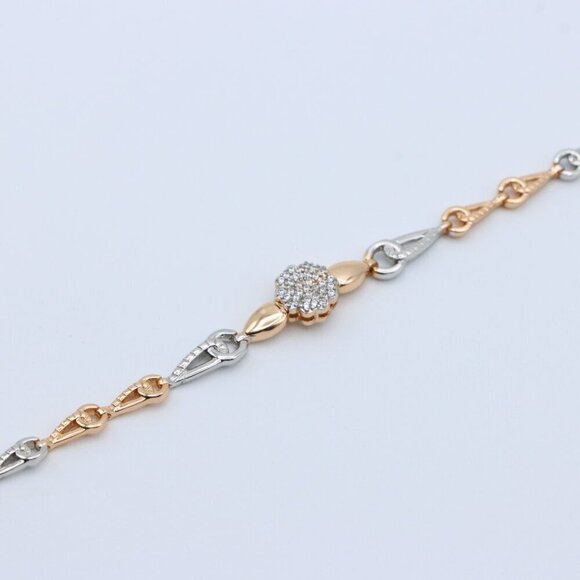Elegant Rose Gold+Silver Floral Bracelet with Sparkling Center, XPBL0724 - Picture 2 of 12